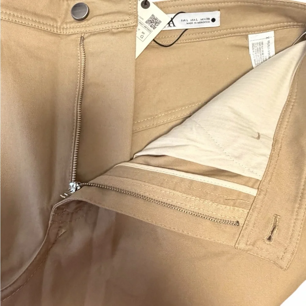 Zara NWT Asymmetrical Beige A- Line Midi Skirt with Front Slit Size L - Picture 9 of 12